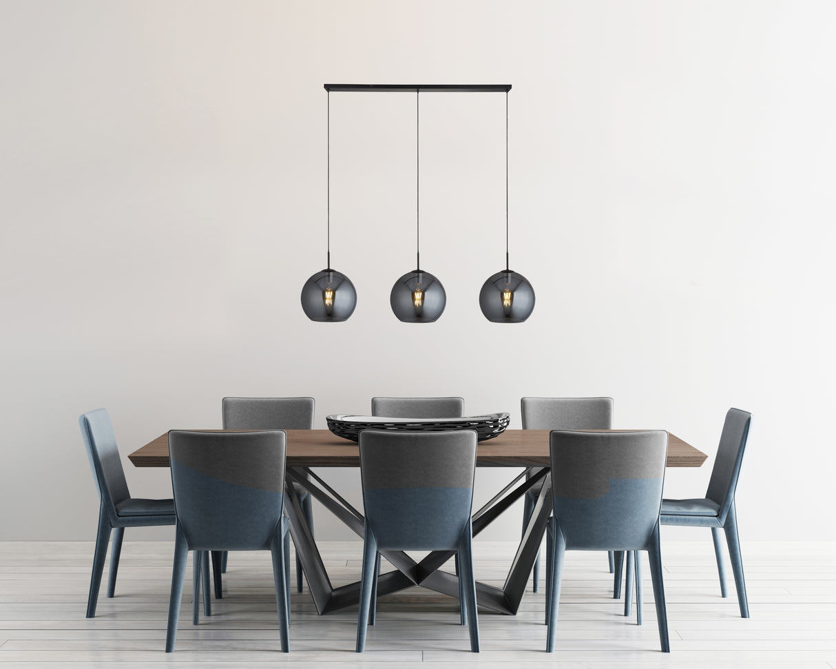 Searchlight Electric Amsterdam 3Lt Bar Pendant - Black Metal & Smoked Glass 1023-3SM