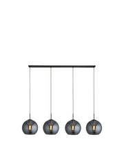 Amsterdam 4Lt Bar Pendant - Black Metal & Smoked Glass