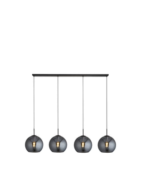 Amsterdam 4Lt Bar Pendant - Black Metal & Smoked Glass