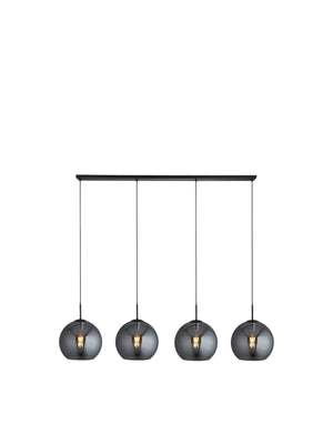 Amsterdam 4Lt Bar Pendant - Black Metal & Smoked Glass