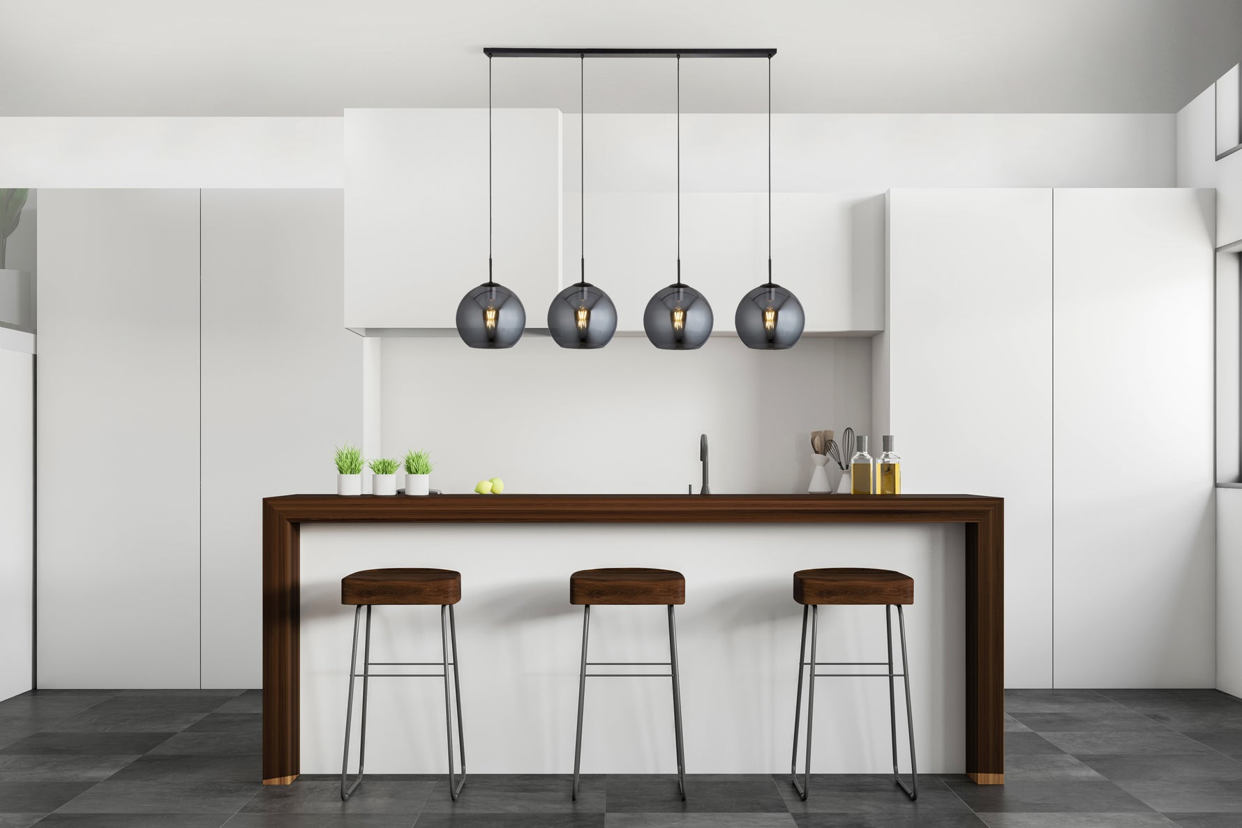 Searchlight Electric Amsterdam 4Lt Bar Pendant - Black Metal & Smoked Glass 1024-4SM