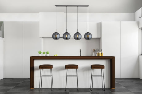 Searchlight Electric Amsterdam 4Lt Bar Pendant - Black Metal & Smoked Glass 1024-4SM