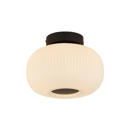 Lumina  Flush  - Black Metal & Opal Ribbed Glass