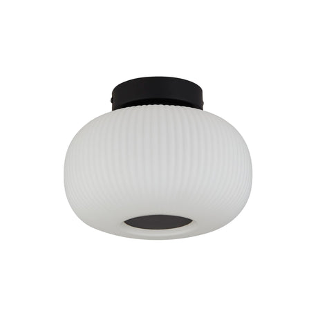Searchlight Electric Lumina  Flush  - Black Metal & Opal Ribbed Glass 10271-1BK