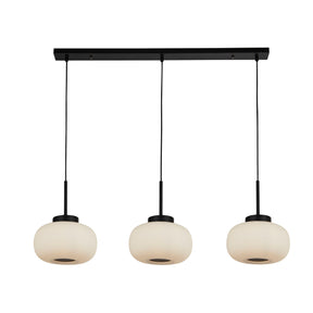 Lumina 3Lt Bar Pendant - Black Metal & Opal Ribbed Glass