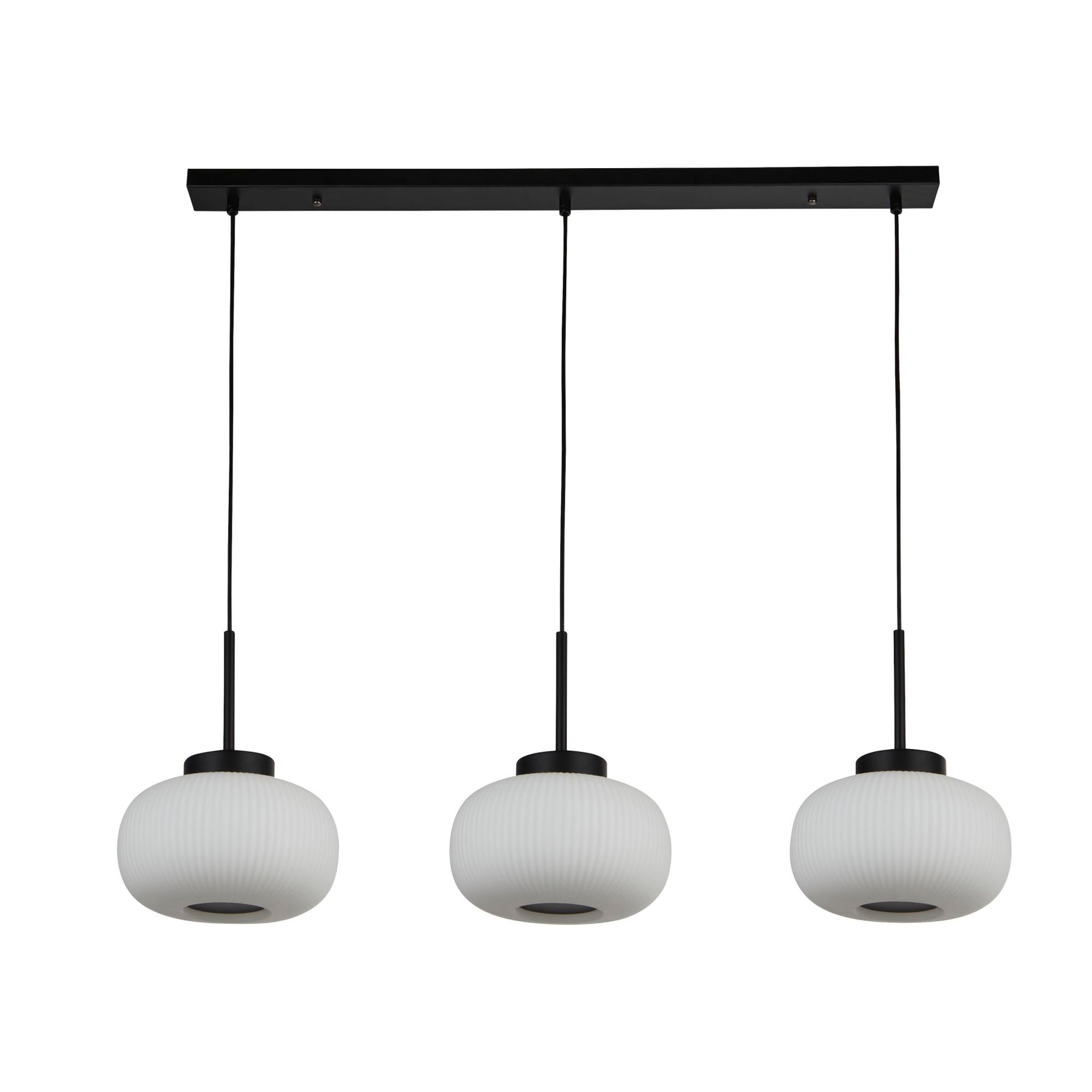 Searchlight Electric Lumina 3Lt Bar Pendant - Black Metal & Opal Ribbed Glass 10271-3BK