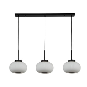 Searchlight Electric Lumina 3Lt Bar Pendant - Black Metal & Opal Ribbed Glass 10271-3BK