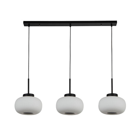 Searchlight Electric Lumina 3Lt Bar Pendant - Black Metal & Opal Ribbed Glass 10271-3BK