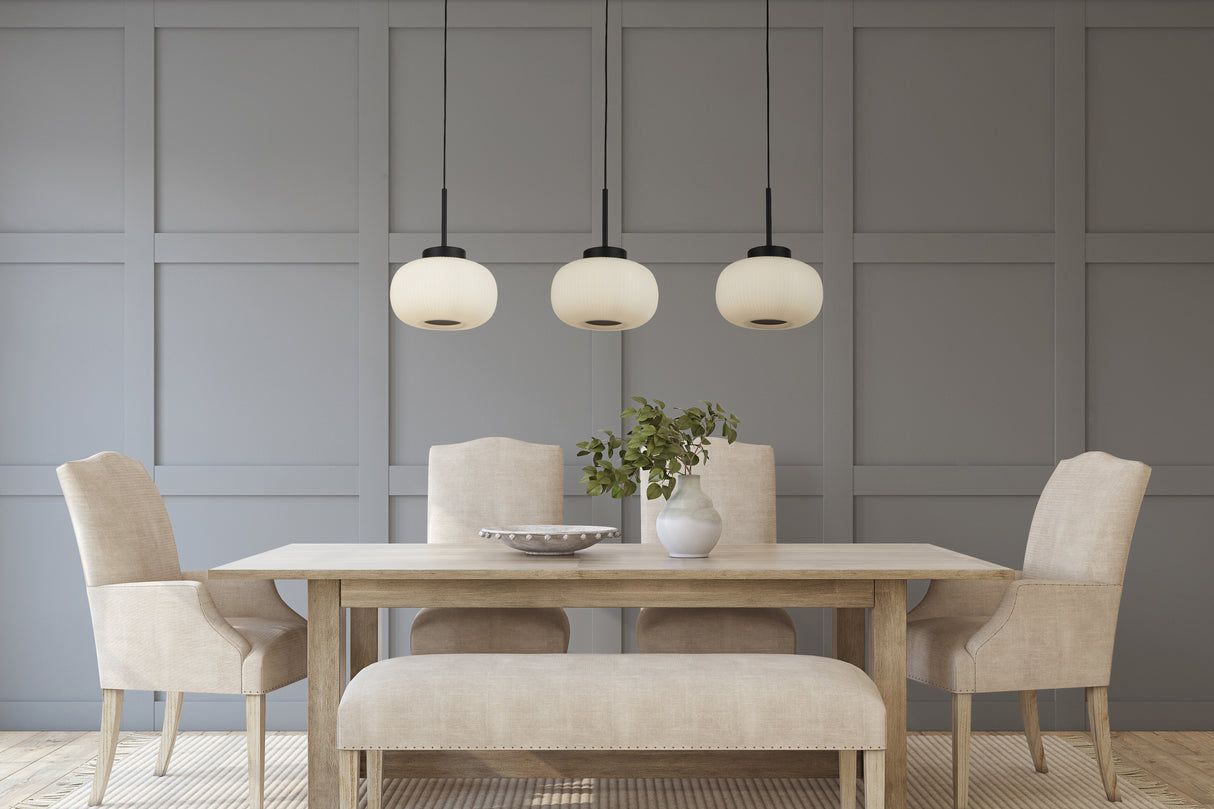 Searchlight Electric Lumina 3Lt Bar Pendant - Black Metal & Opal Ribbed Glass 10271-3BK