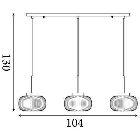 Searchlight Electric Lumina 3Lt Bar Pendant - Black Metal & Opal Ribbed Glass 10271-3BK