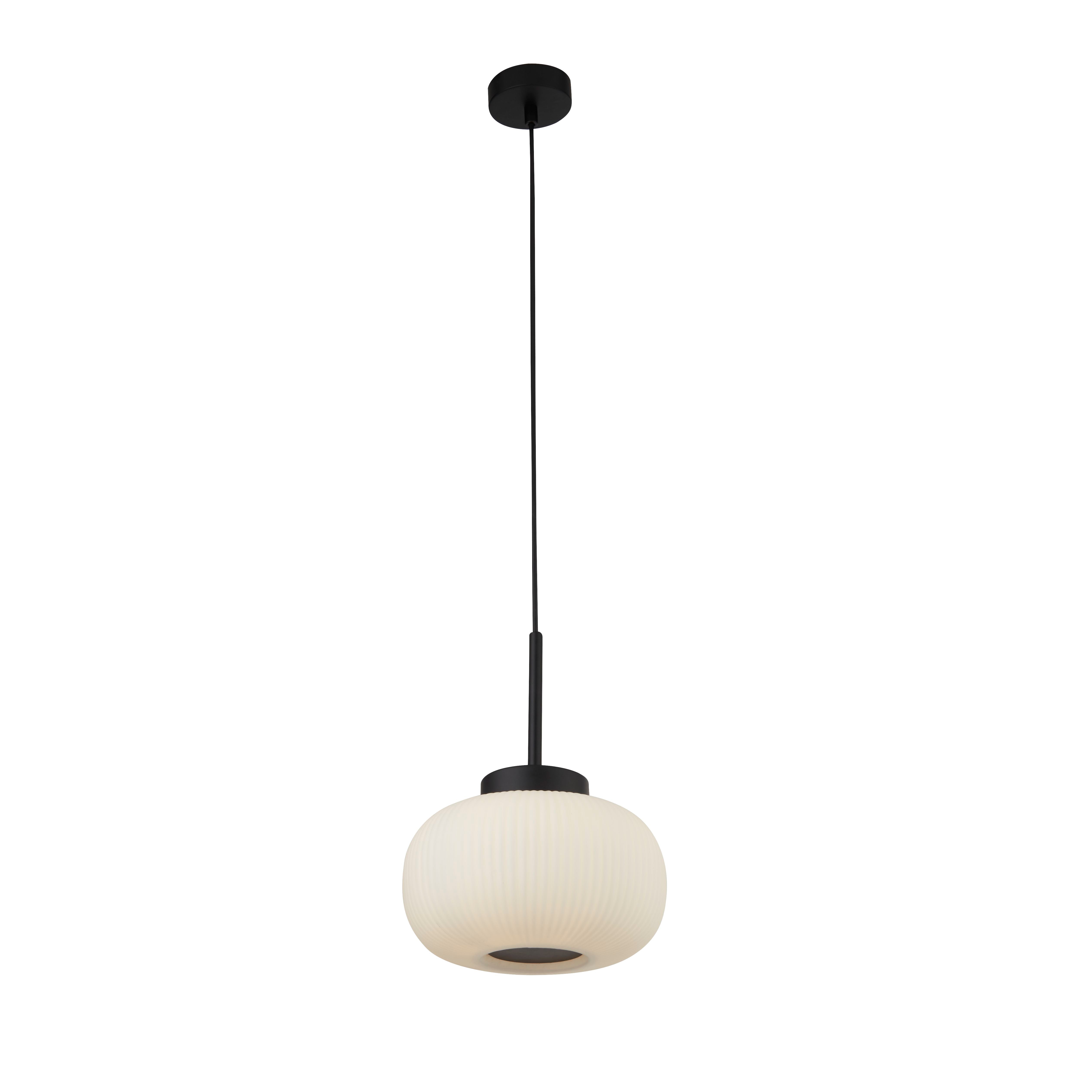 Lumina  Pendant  - Black Metal & Opal Ribbed Glass