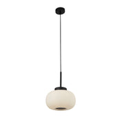 Lumina  Pendant  - Black Metal & Opal Ribbed Glass