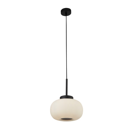 Lumina  Pendant  - Black Metal & Opal Ribbed Glass
