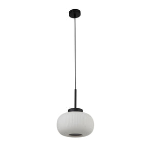 Searchlight Electric Lumina  Pendant  - Black Metal & Opal Ribbed Glass 10272-1BK