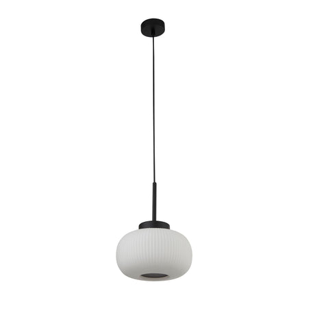 Searchlight Electric Lumina  Pendant  - Black Metal & Opal Ribbed Glass 10272-1BK