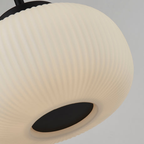 Searchlight Electric Lumina  Pendant  - Black Metal & Opal Ribbed Glass 10272-1BK