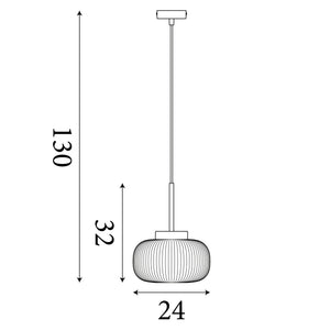 Searchlight Electric Lumina  Pendant  - Black Metal & Opal Ribbed Glass 10272-1BK