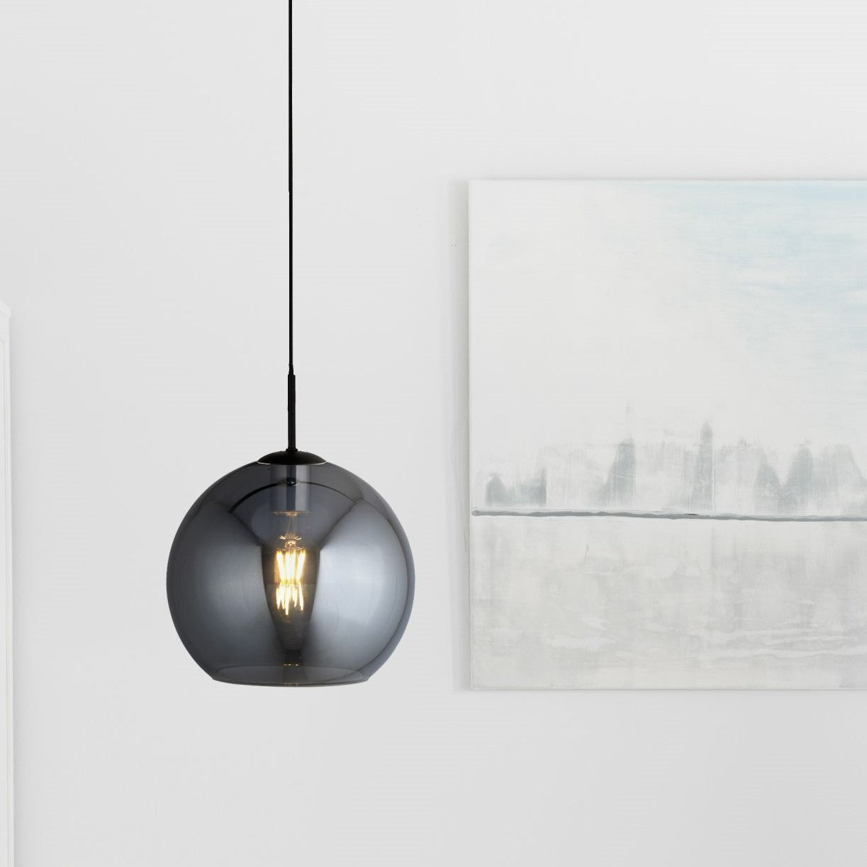 Searchlight Electric Amsterdam Pendant  - Black Metal & Smoked Glass 1031-1SM