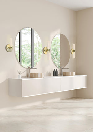 Searchlight Electric Aberdeen LED Up/Down Wall Light, Satin Brass Metal with Clea 10372SB