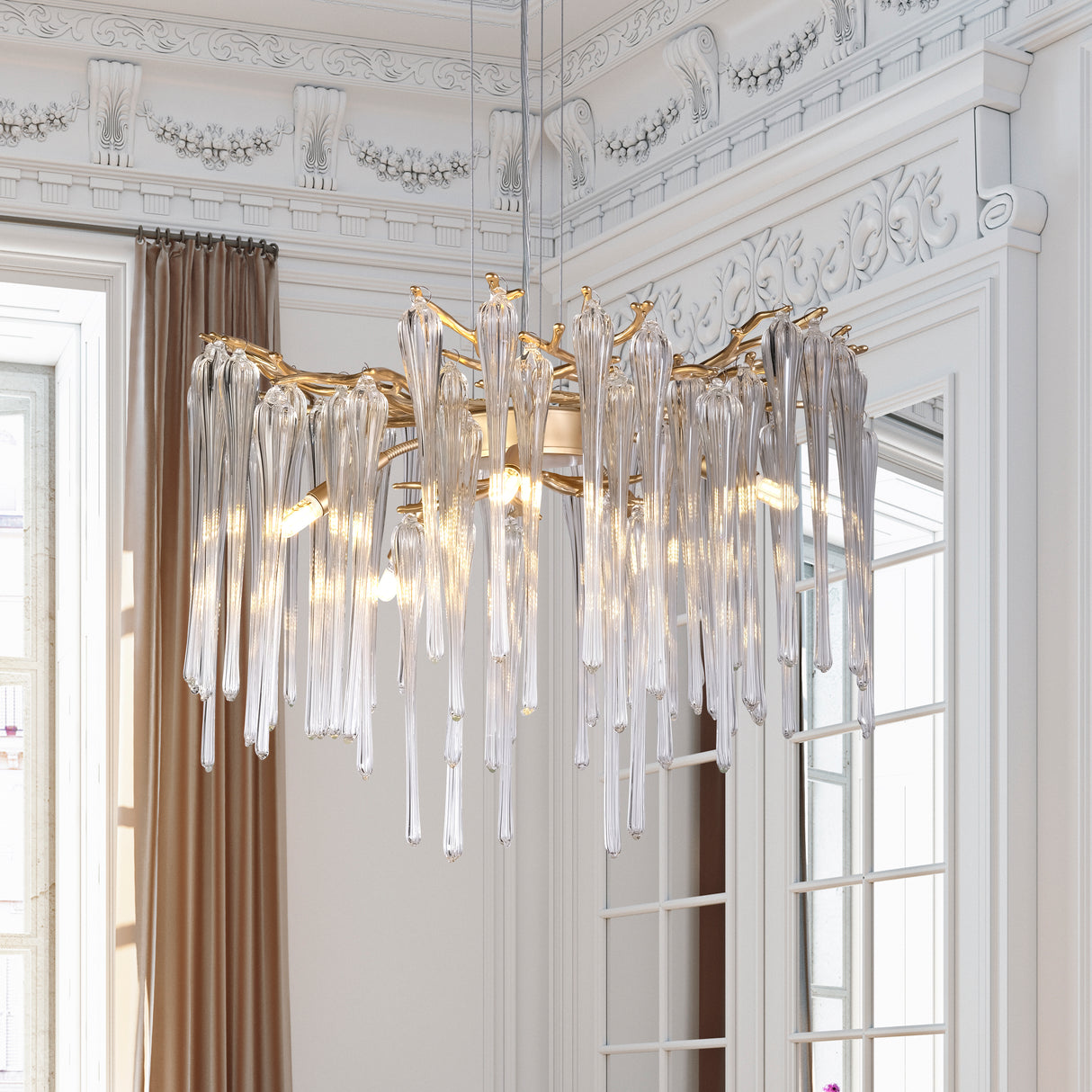 Searchlight Electric Heritage 5Lt Pendant, Gold Metal and Clear Glass Drops 10425-5GO