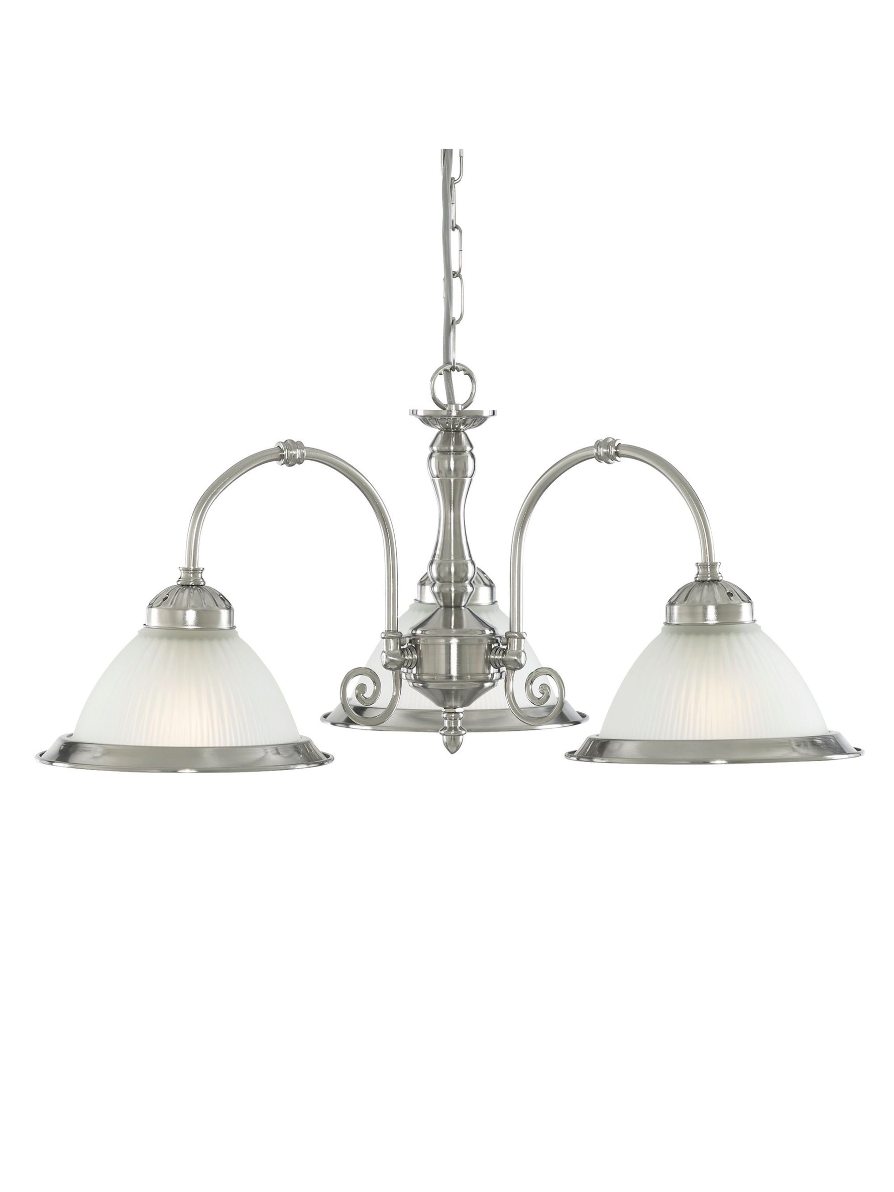 Searchlight Electric American Diner 3Lt Pendant - Satin Silver Metal & Acid Glass 1043-3
