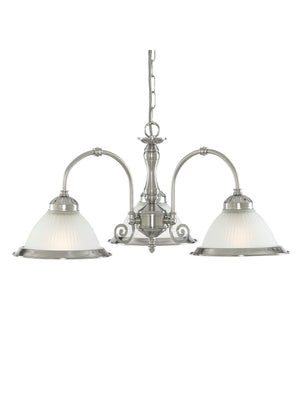 Searchlight Electric American Diner 3Lt Pendant - Satin Silver Metal & Acid Glass 1043-3