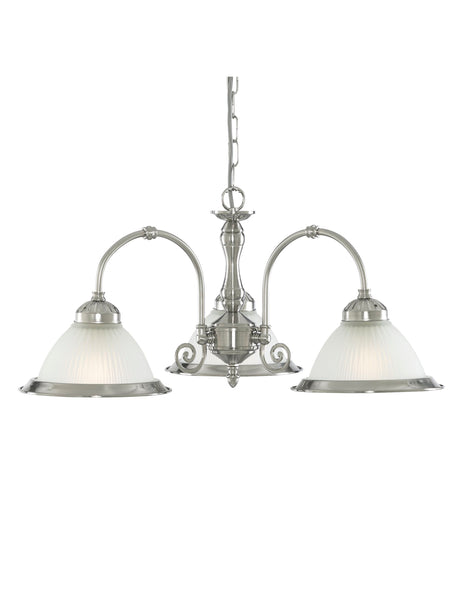 Searchlight Electric American Diner 3Lt Pendant - Satin Silver Metal & Acid Glass 1043-3