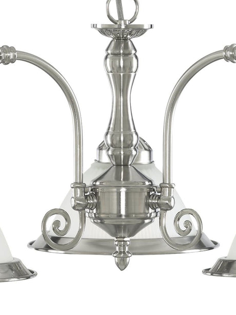 Searchlight Electric American Diner 3Lt Pendant - Satin Silver Metal & Acid Glass 1043-3