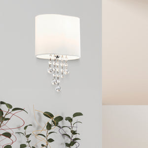 Searchlight Electric Nina Wall Light  - Chrome, Crystal & Fabric Shade 1051-1CC