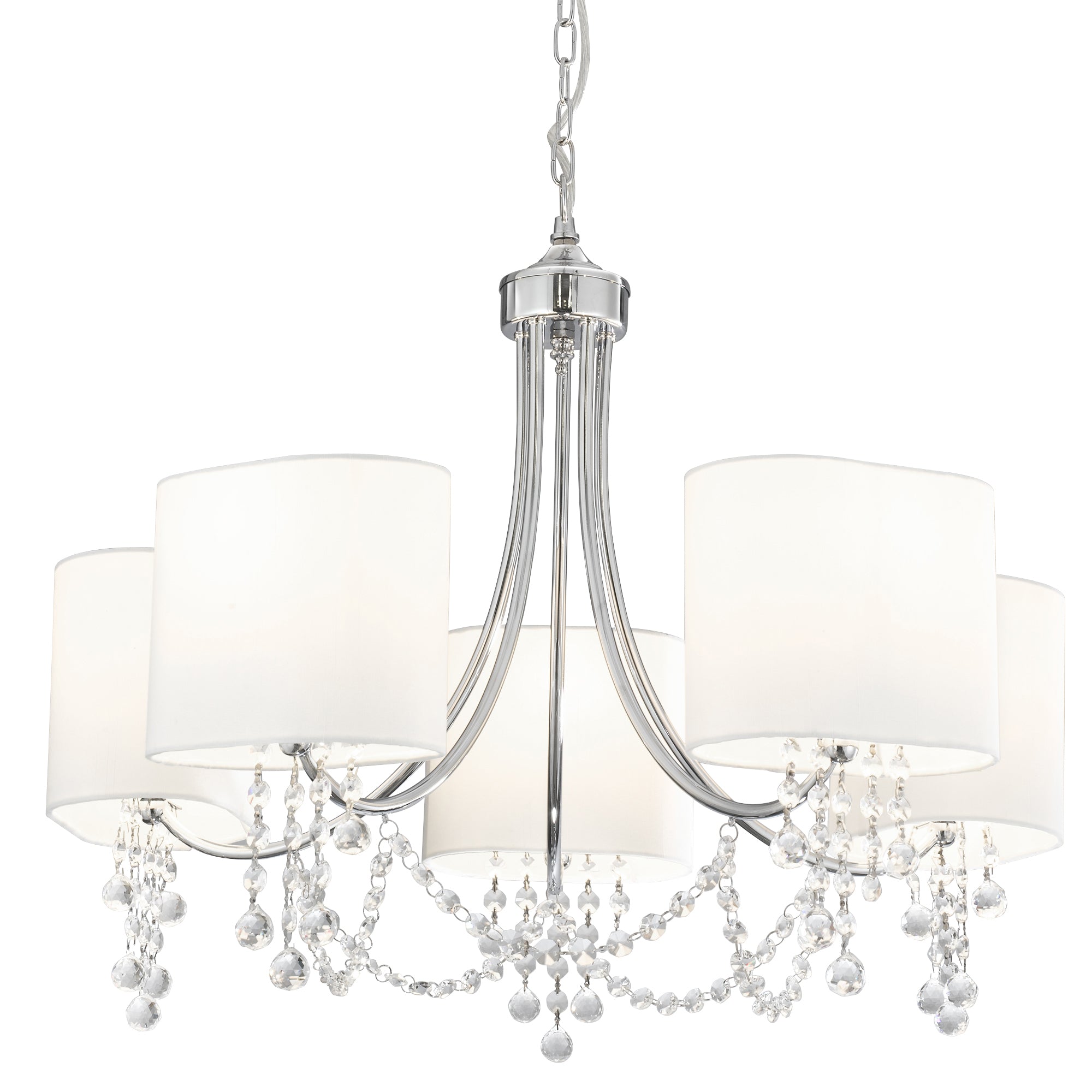 Nina 5Lt Pendant - Chrome, Crystal & Fabric Shades