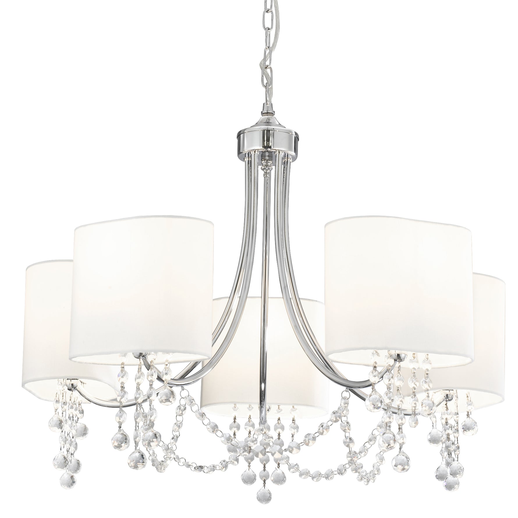 Nina 5Lt Pendant - Chrome, Crystal & Fabric Shades