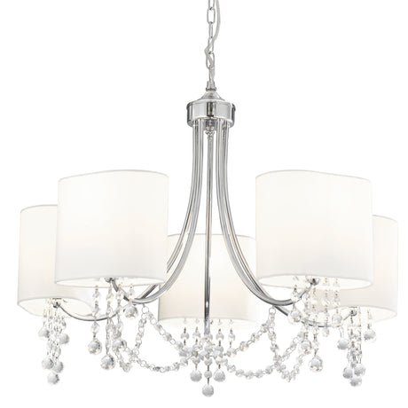 Nina 5Lt Pendant - Chrome, Crystal & Fabric Shades