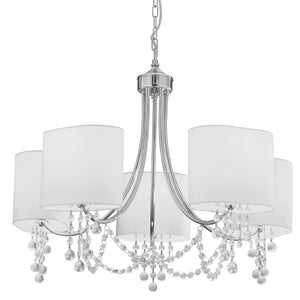 Searchlight Electric Nina 5Lt Pendant - Chrome, Crystal & Fabric Shades 1055-5CC