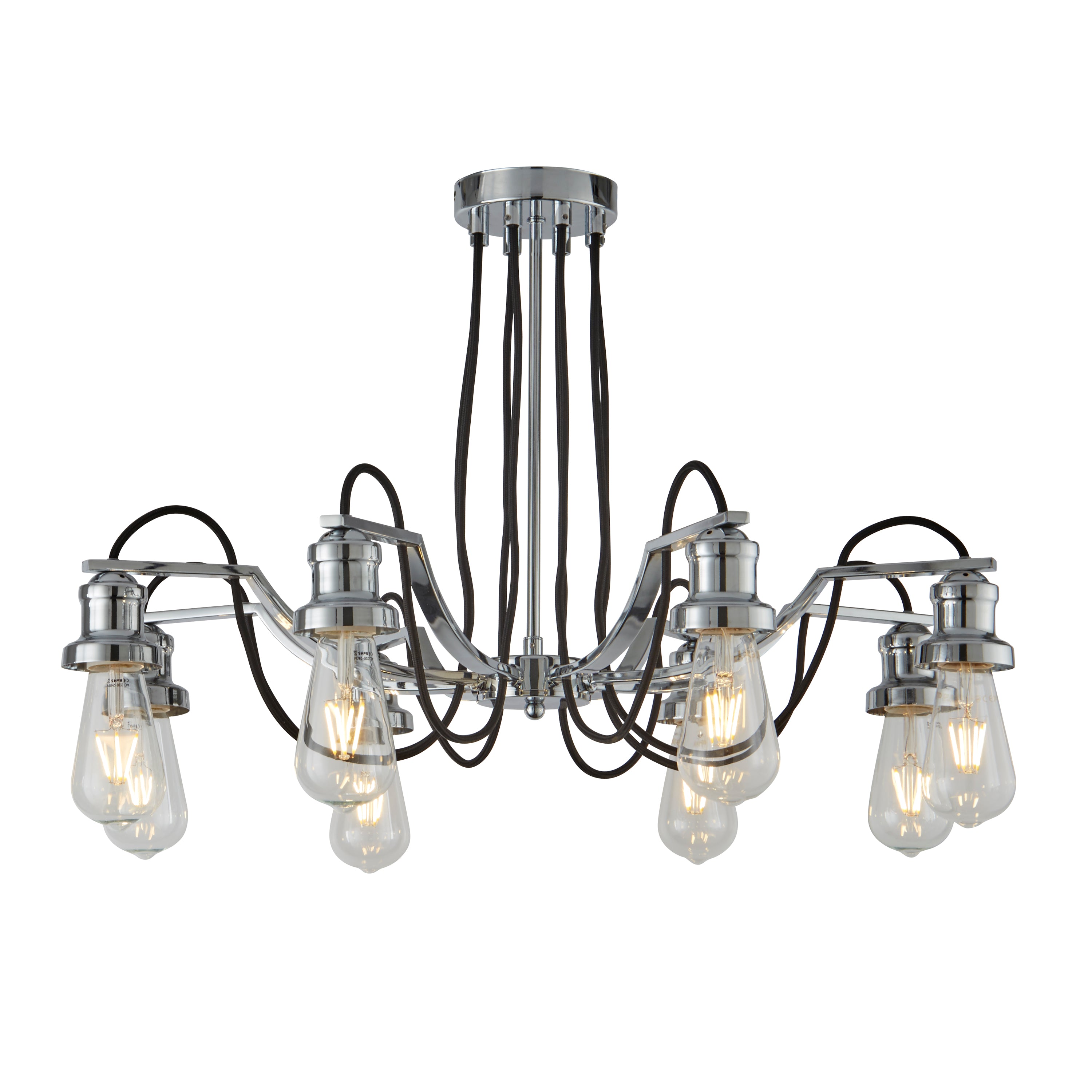 Olivia 8Lt Pendant - Chrome & Black Braided Cable