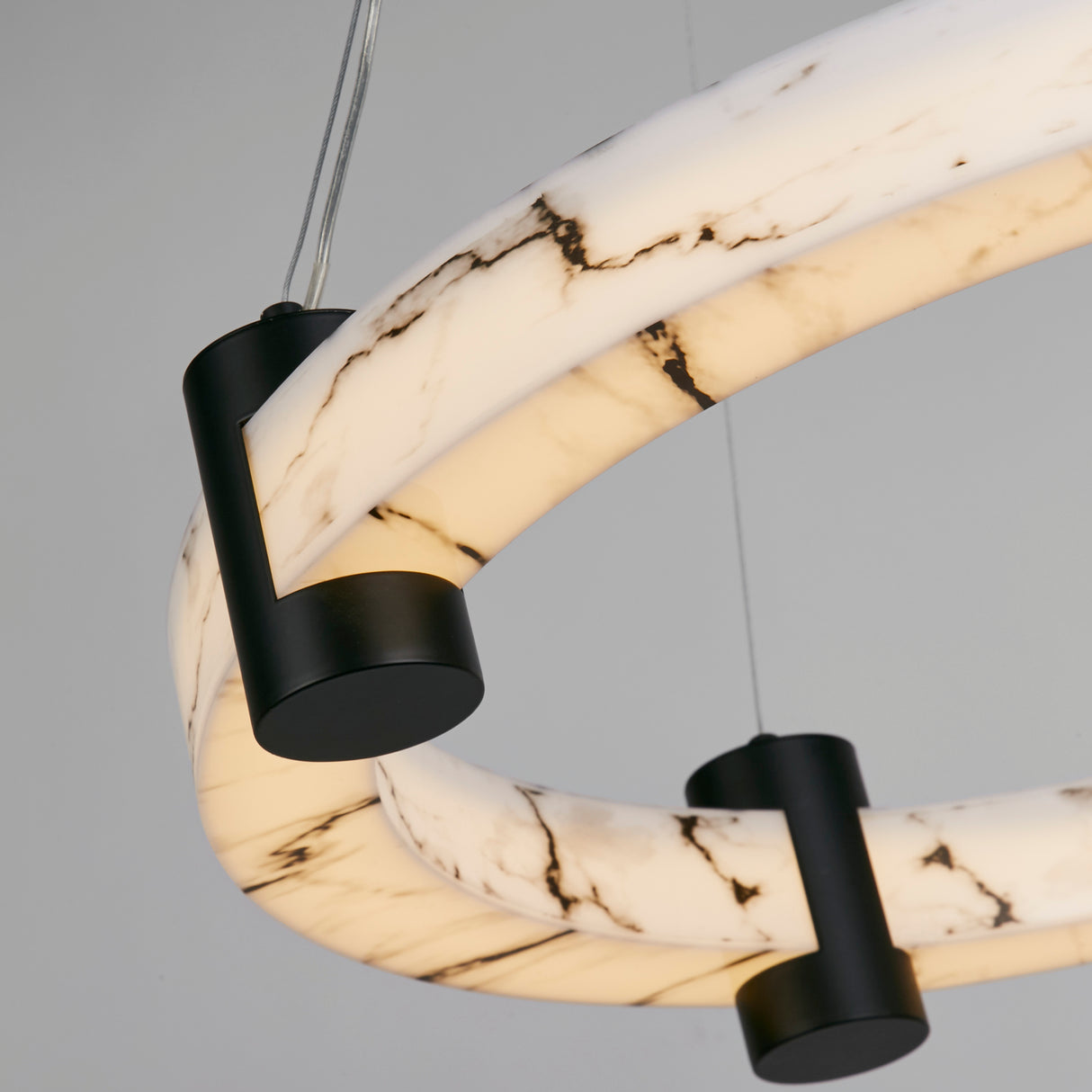 Searchlight Electric Moonbeam LED Pendant, Black Metal & Marbleised Resin 10868-1BK