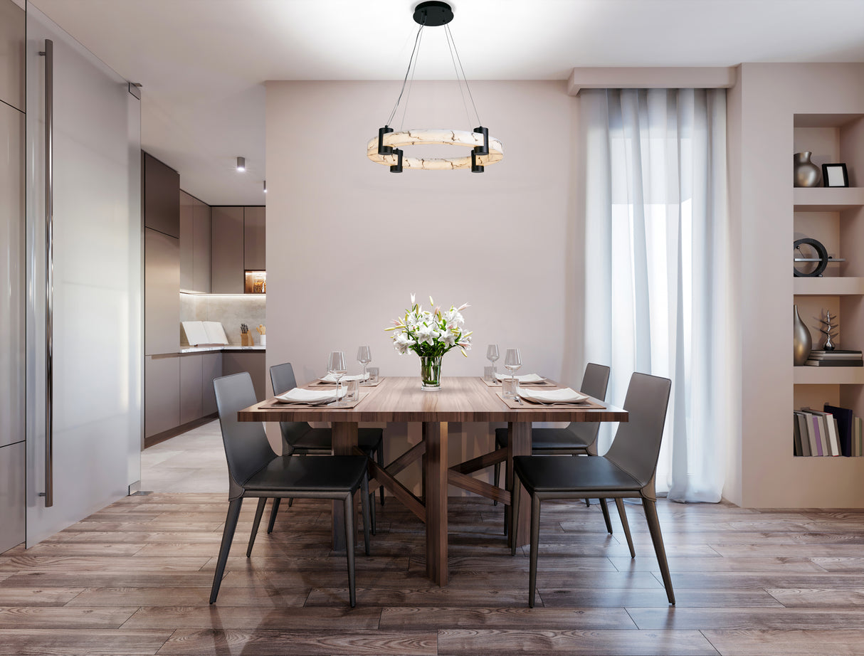 Searchlight Electric Moonbeam LED Pendant, Black Metal & Marbleised Resin 10868-1BK