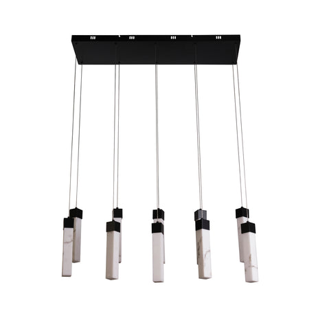 Searchlight Electric Moonbeam 10Lt Pendant, Black Metal & Marbleised Resin 10879-10BK