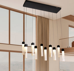 Searchlight Electric Moonbeam 10Lt Pendant, Black Metal & Marbleised Resin 10879-10BK