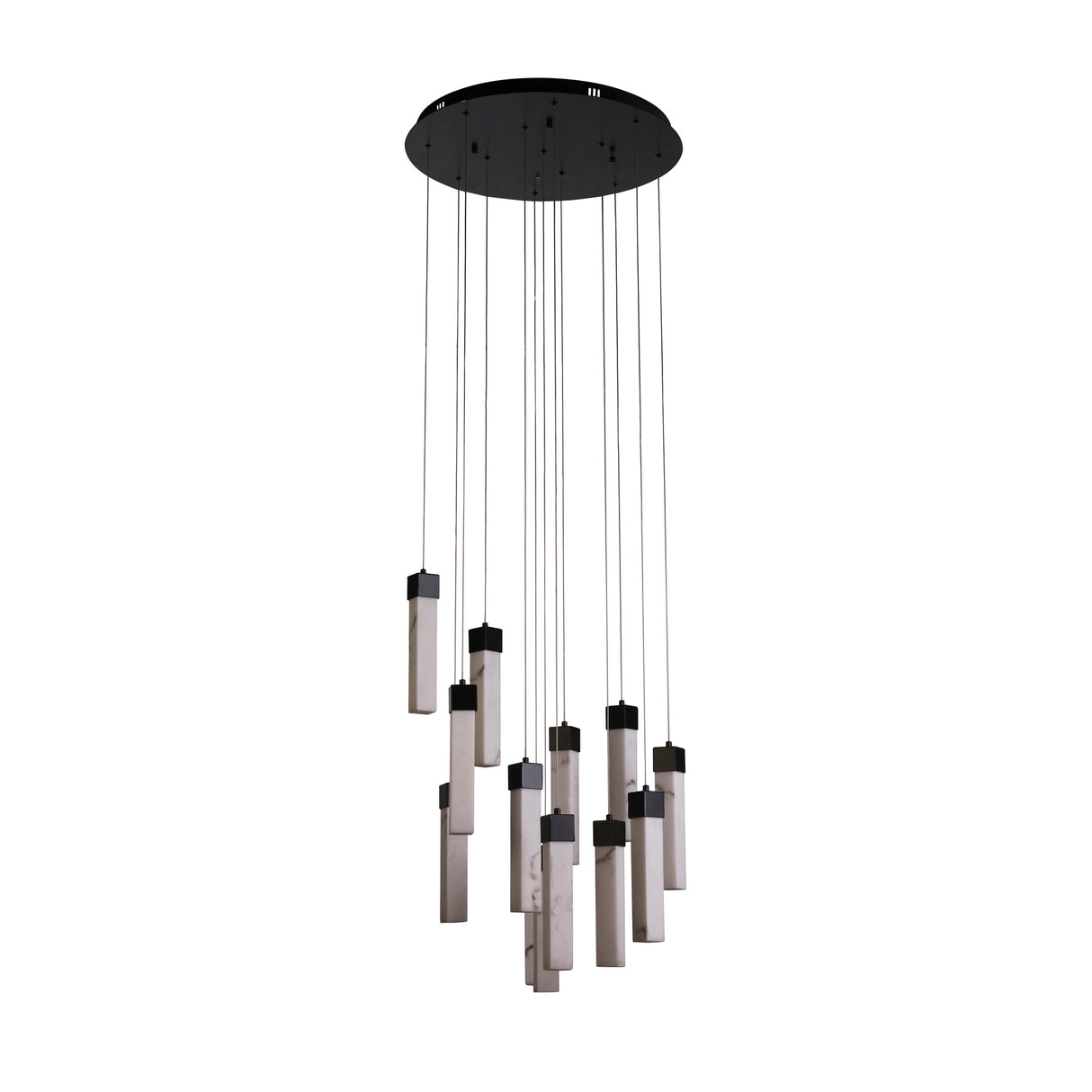 Searchlight Electric Moonbeam 13Lt Pendant, Black Metal & Marbleised Resin 10879-13BK