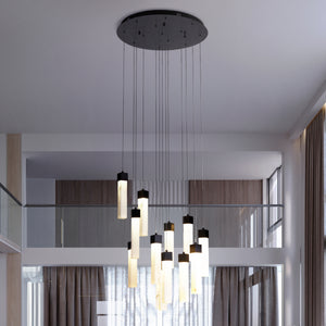 Searchlight Electric Moonbeam 13Lt Pendant, Black Metal & Marbleised Resin 10879-13BK