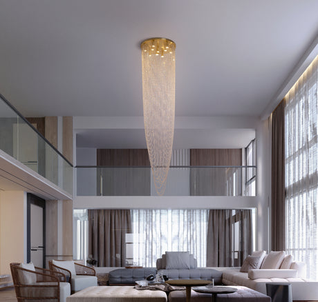 Searchlight Electric Swoop 10Lt Pendant, Satin Brass & Clear Crystal 10883-10SB