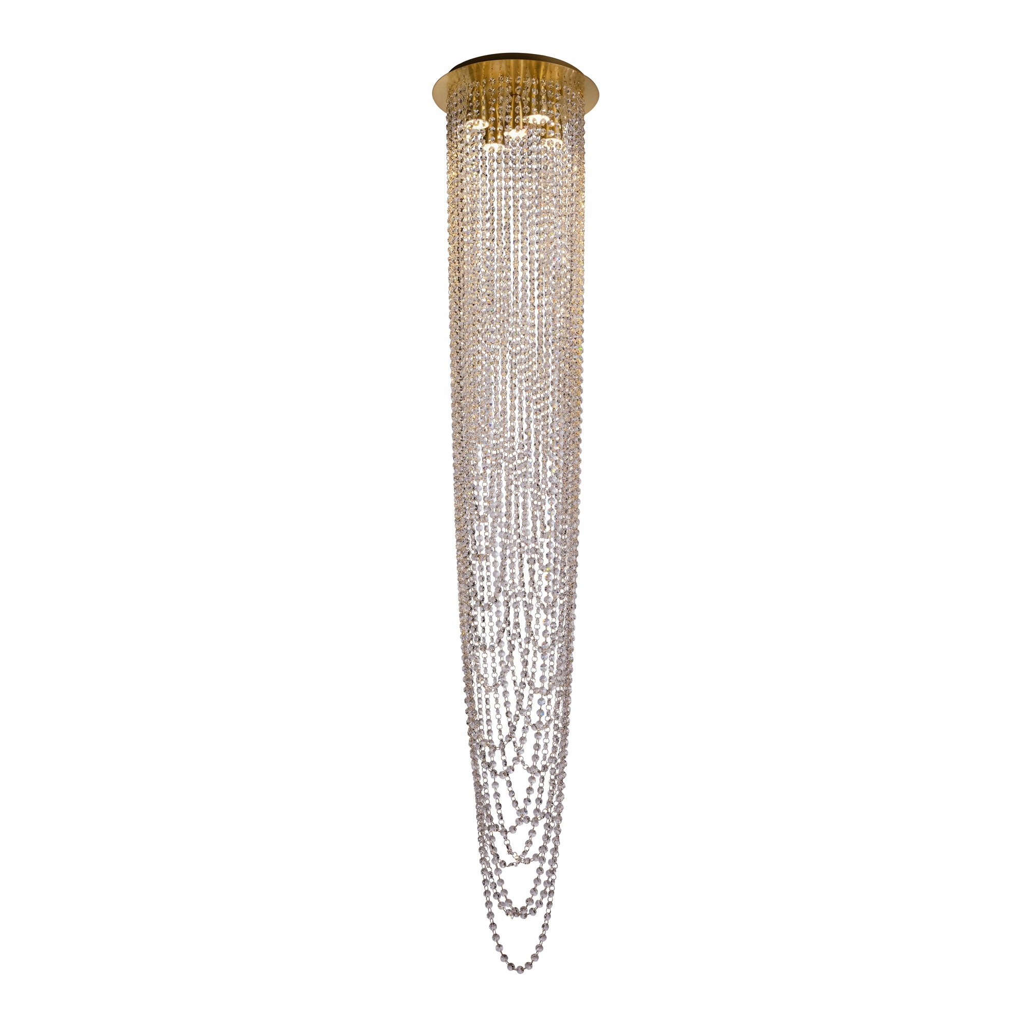Swoop 5LT Pendant, Satin Brass & Clear Crystal