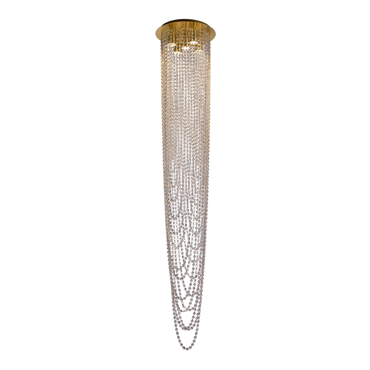 Swoop 5LT Pendant, Satin Brass & Clear Crystal