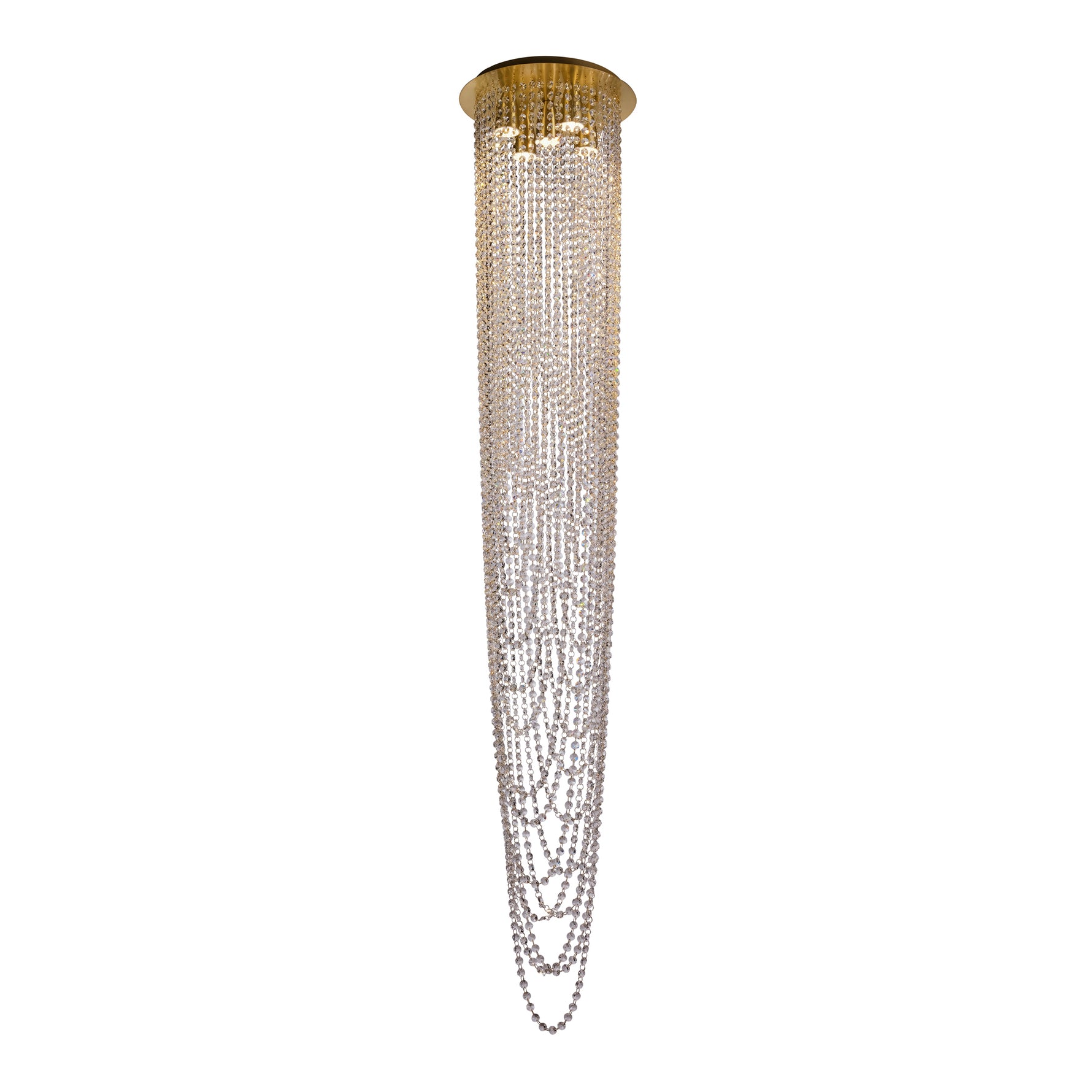 Swoop 5LT Pendant, Satin Brass & Clear Crystal