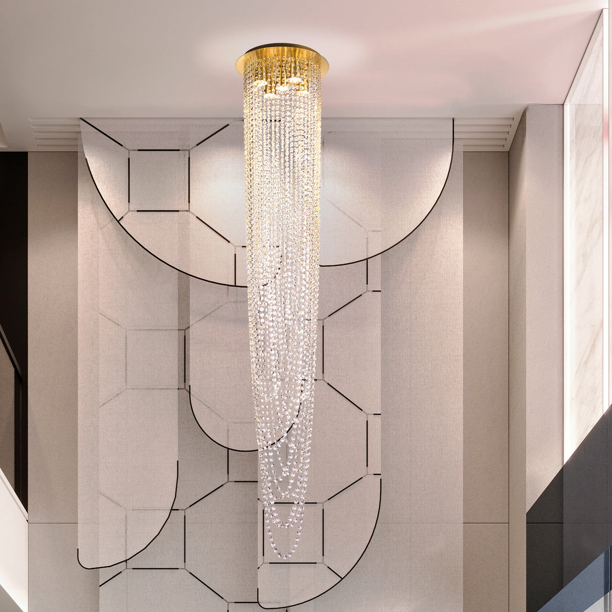 Searchlight Electric Swoop 5LT Pendant, Satin Brass & Clear Crystal 10883-5SB