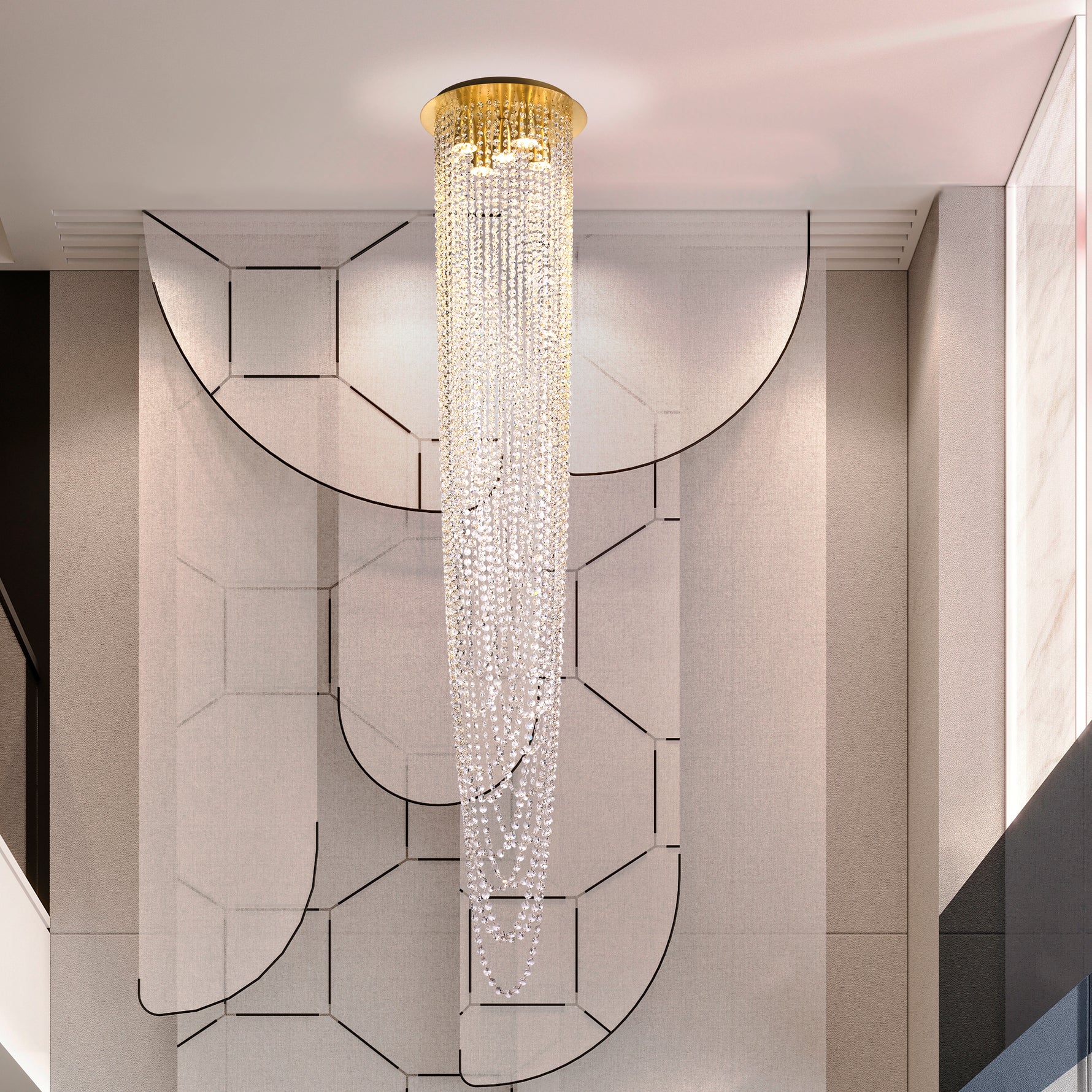 Searchlight Electric Swoop 5LT Pendant, Satin Brass & Clear Crystal 10883-5SB