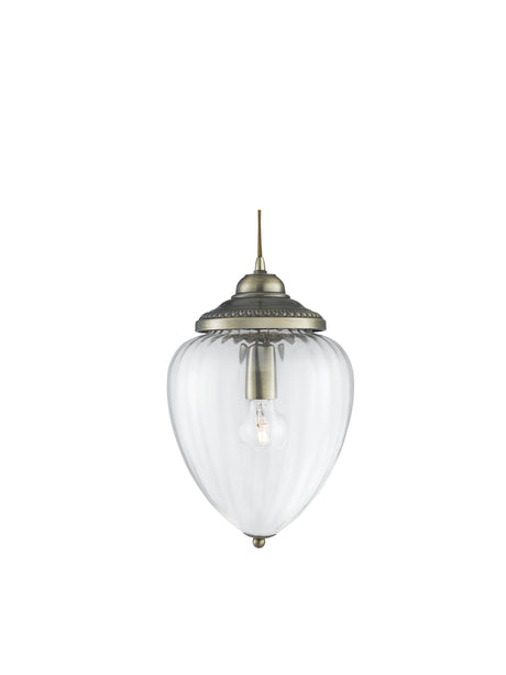 Moscow Pendant  - Antique Brass Metal & Ribbed Glass