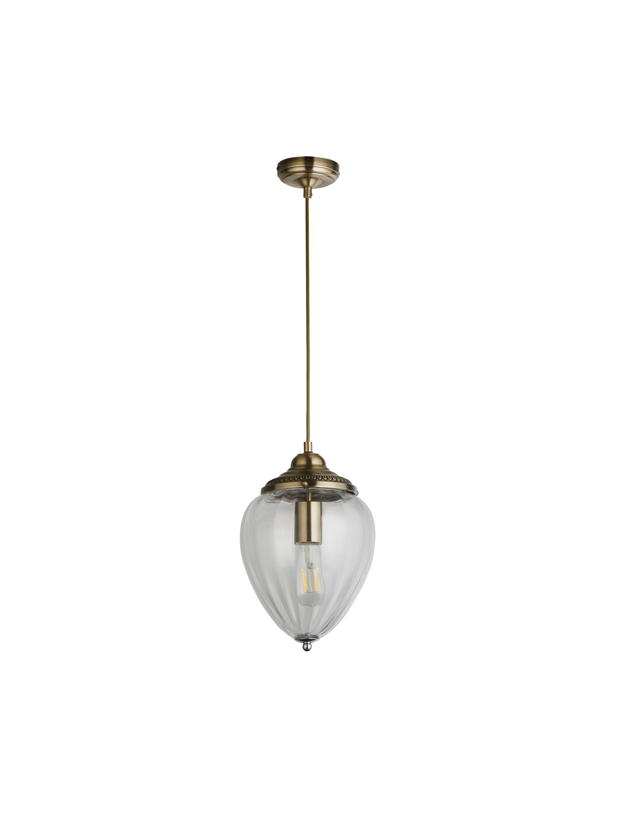 Searchlight Electric Moscow Pendant  - Antique Brass Metal & Ribbed Glass 1091AB