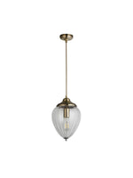 Searchlight Electric Moscow Pendant  - Antique Brass Metal & Ribbed Glass 1091AB