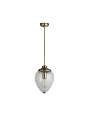 Searchlight Electric Moscow Pendant  - Antique Brass Metal & Ribbed Glass 1091AB